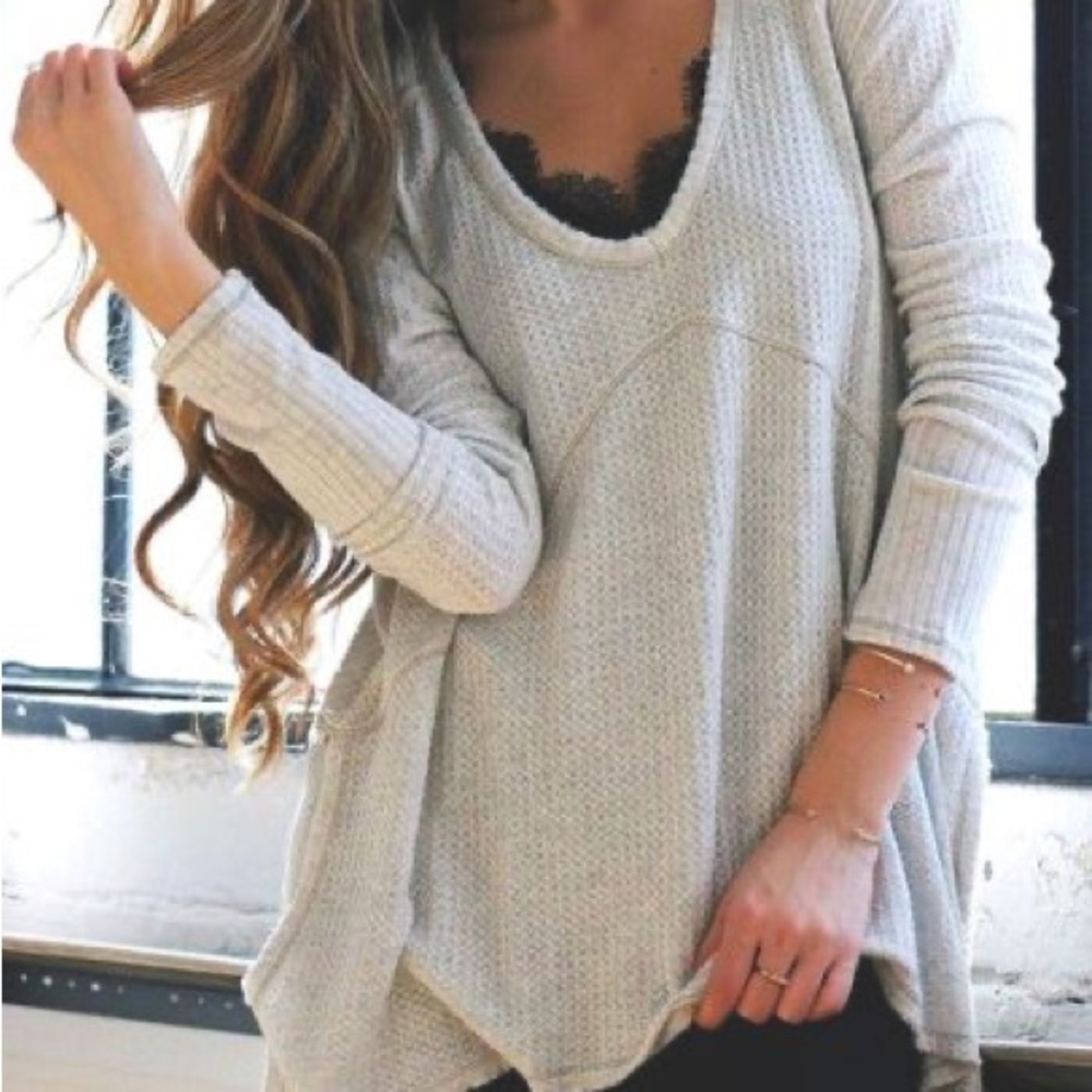 Free People Light Gray Ribbed Sweater